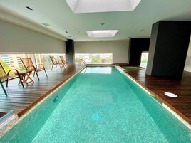 Indoor pool, open 6 AM to 11:00 PM, sun loungers