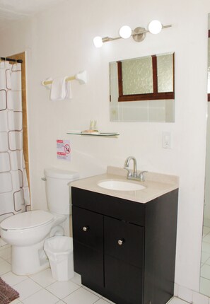 Standard Studio, Partial Ocean View | Bathroom | Shower, free toiletries, hair dryer, towels