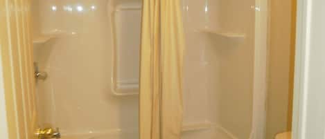 Combined shower/tub, hair dryer