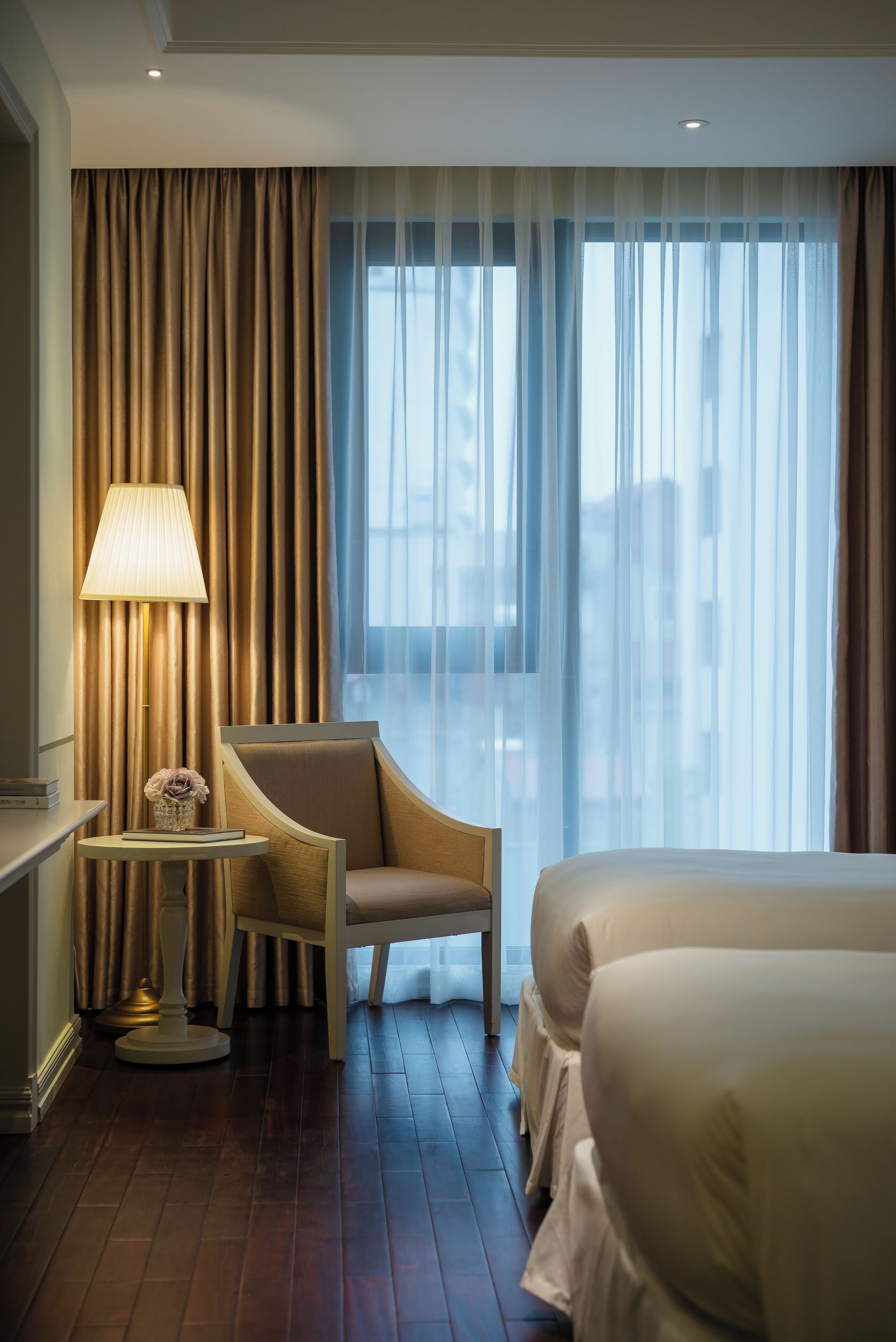 chic wing twin room | bathroom | designer toiletries, hair dryer, bathrobes, slippers