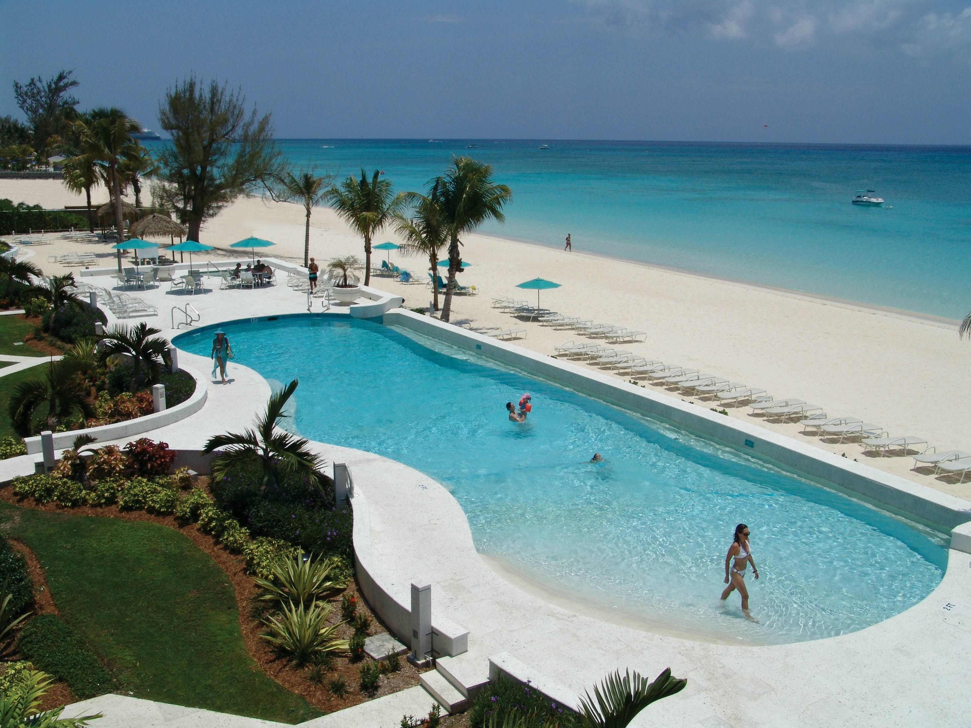 outdoor pool, pool umbrellas