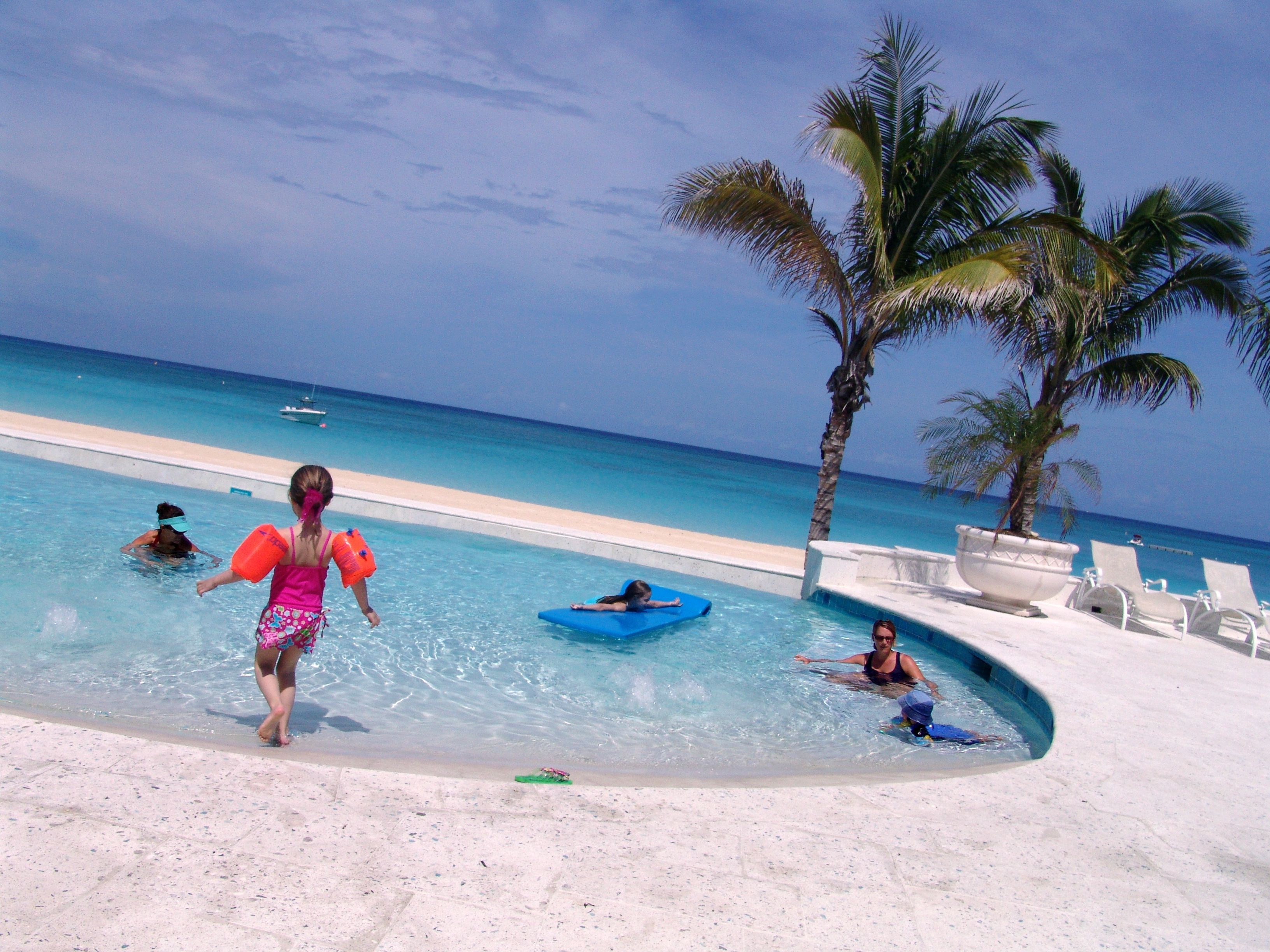 outdoor pool, pool umbrellas