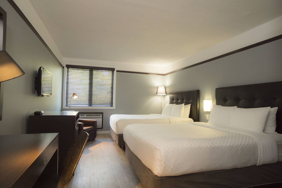 Habitación estándar, 2 camas de matrimonio | Cortinas opacas, tabla de planchar con plancha, wifi gratis