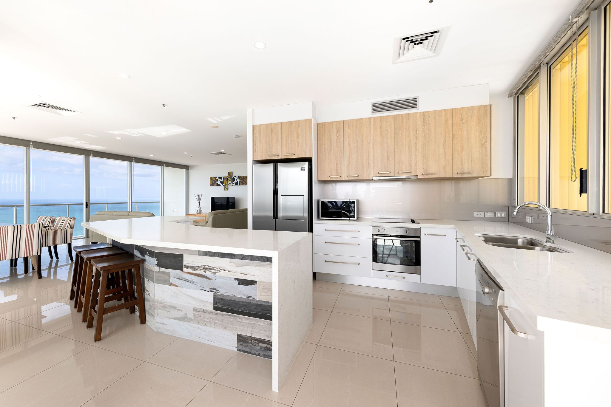 three bedroom suite with sea view | private kitchen | full-sized fridge, microwave, stovetop, dishwasher