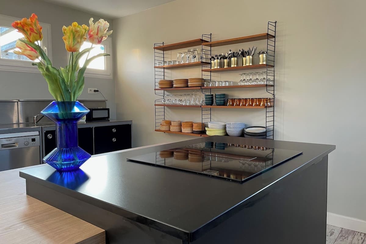 mini-fridge, microwave, coffee/tea maker, electric kettle