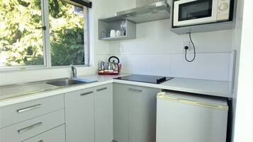 Microwave, stovetop, electric kettle, toaster