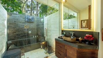 Villa, 2 Bedrooms, Garden Area (Villa Raja, with sharing Pool) | Bathroom | Shower, rainfall showerhead, free toiletries, hair dryer