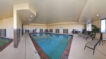 Indoor pool, open 7 AM to 10 PM, pool loungers