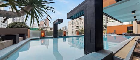 Outdoor pool, sun loungers