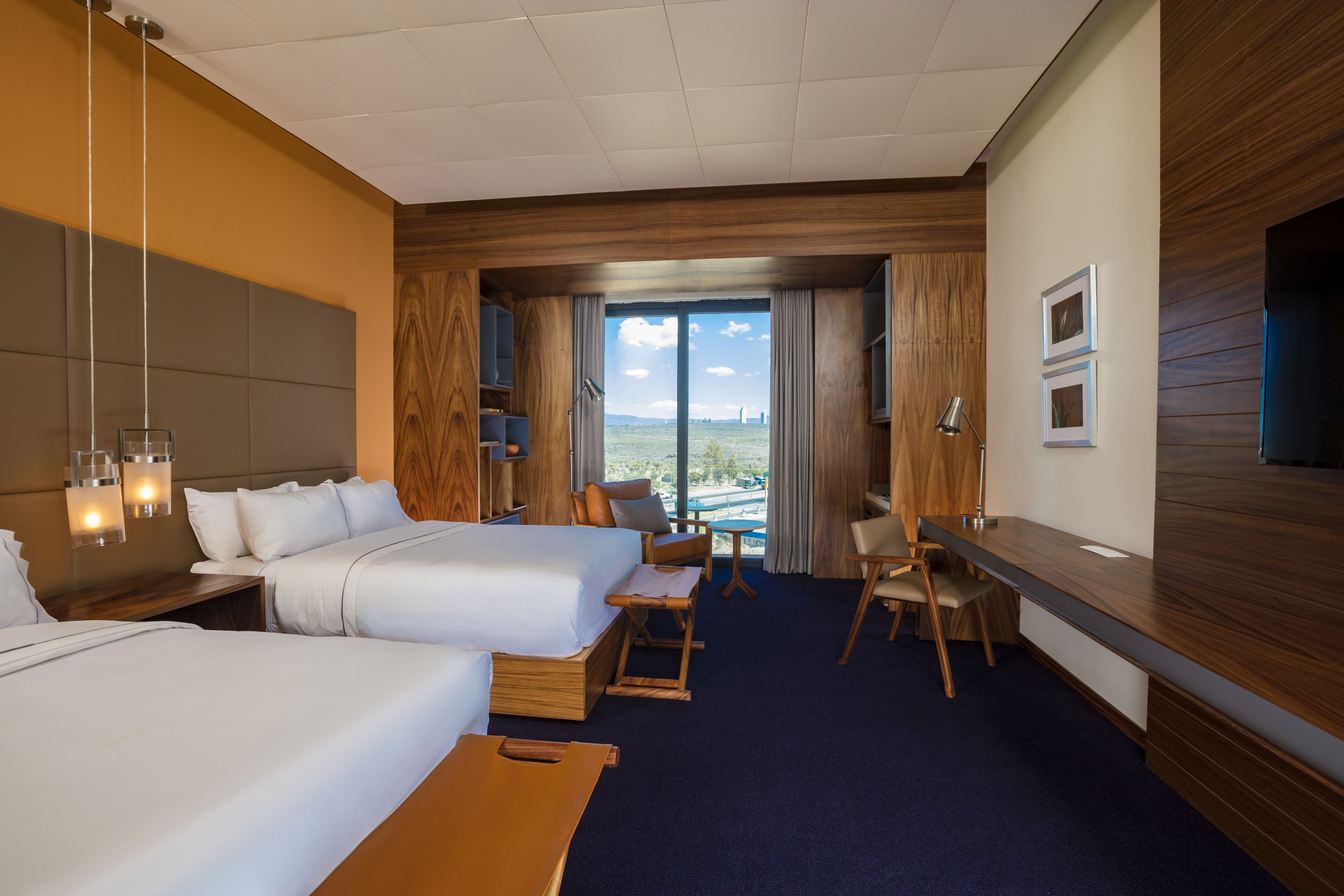 room, 2 double beds | in-room safe, desk, laptop workspace, blackout curtains