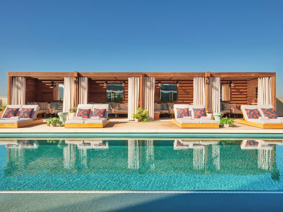 Outdoor pool, pool loungers