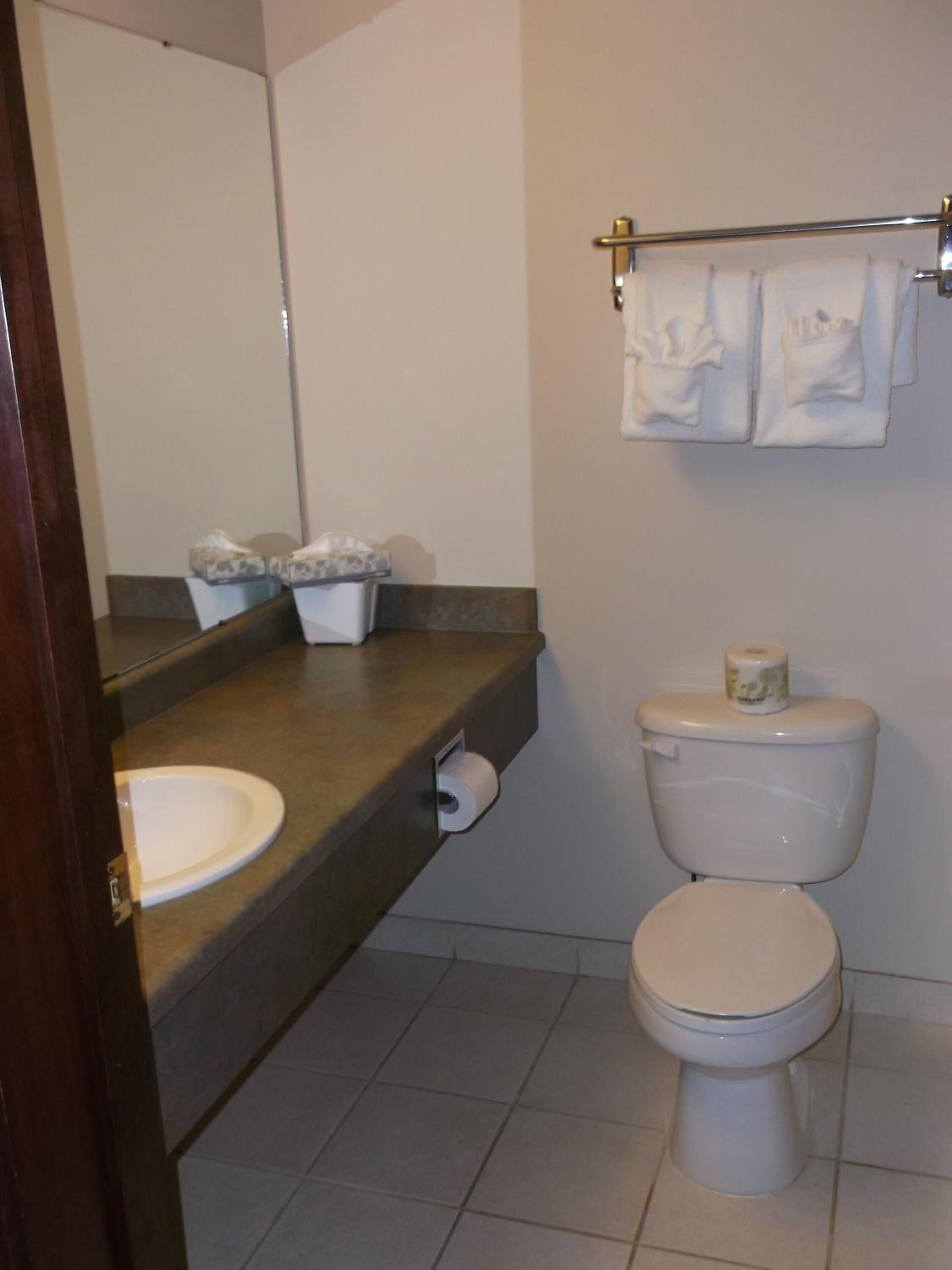 deep-soaking bathtub, free toiletries, hair dryer, towels