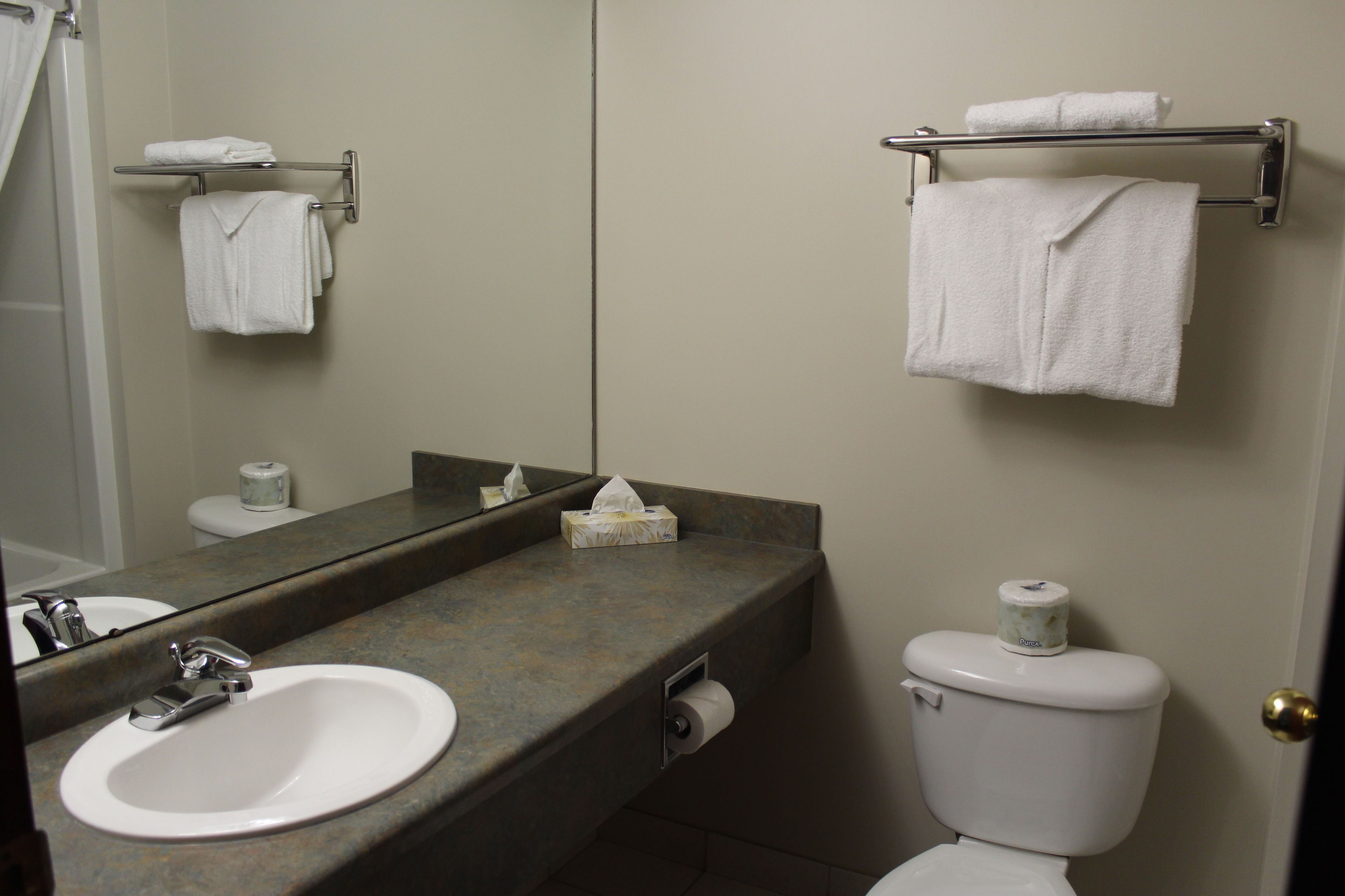 deep-soaking bathtub, free toiletries, hair dryer, towels