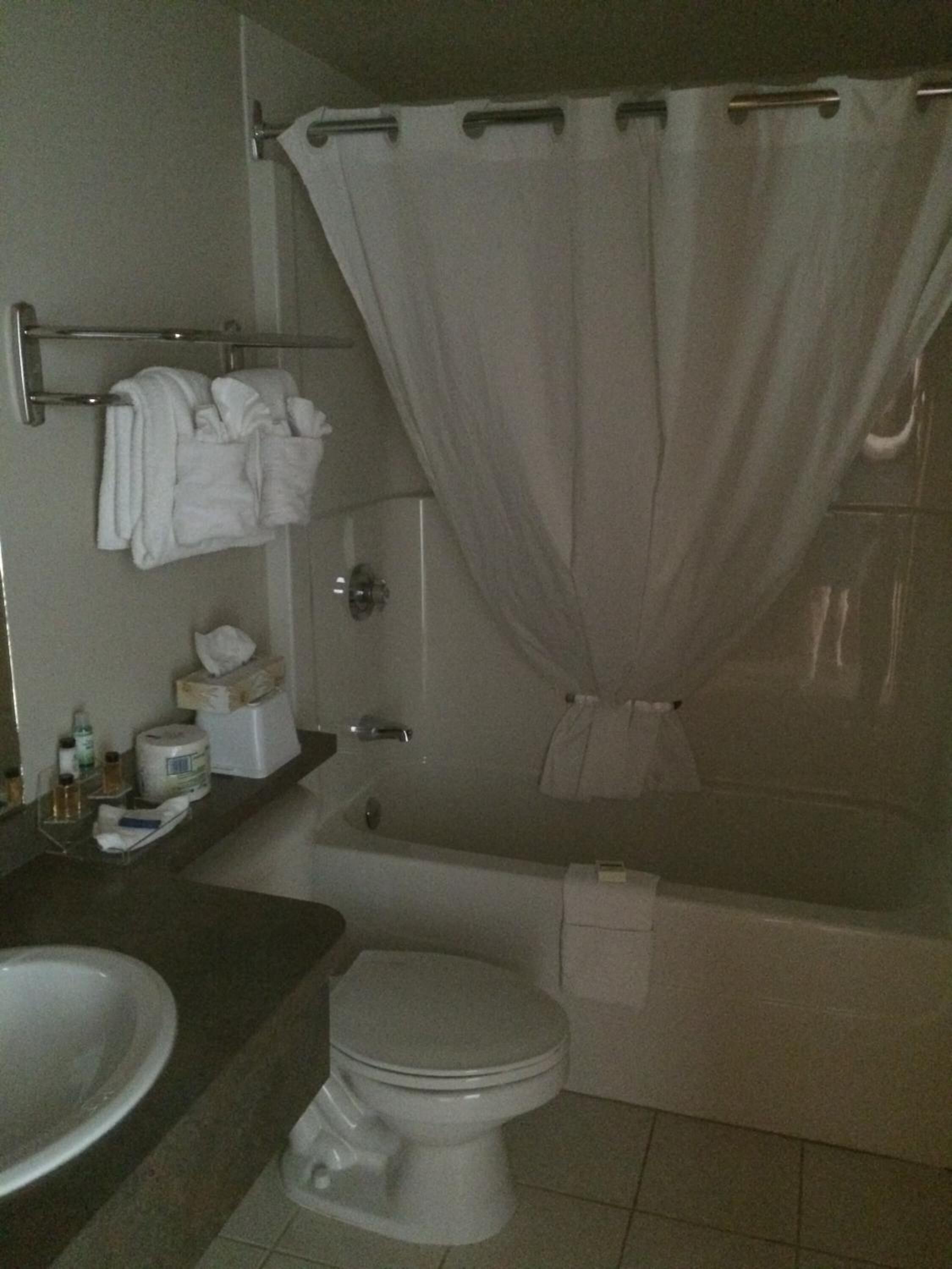 deep-soaking bathtub, free toiletries, hair dryer, towels