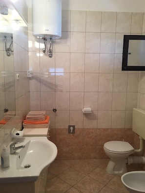Shower, bidet, towels