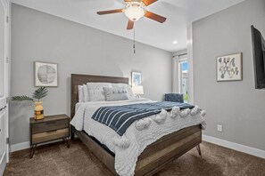 4 bedrooms, desk, iron/ironing board, travel cot