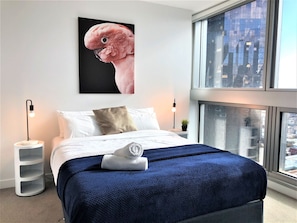 3 bedrooms, desk, iron/ironing board, travel cot