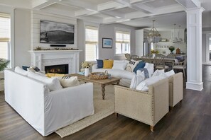 Smart TV, fireplace, toys, books