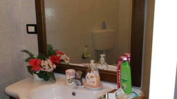 Douche, sĂšche-cheveux, bidet, serviettes fournies