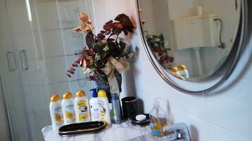 Haartrockner, HandtĂŒcher, Seife, Shampoo