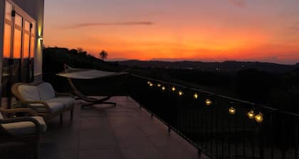 Villa con viñedos, piscina desbordante, vistas a un castillo de la UNESCO y los Alpes.