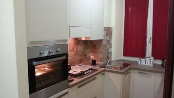 Kühlschrank, Ofen, Herdplatte, Wasserkocher mit Kaffee-/Teezubehör