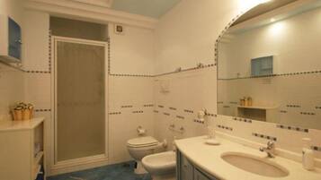 Regadera, secadora de cabello, bidet, toallas