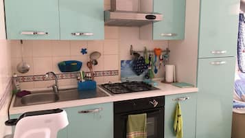 Fridge, oven, stovetop, coffee/tea maker