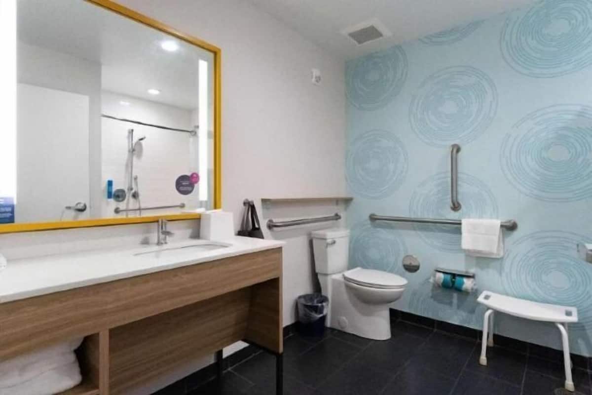 Combined shower/bathtub, free toiletries, hair dryer
