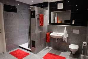 Shower, hair dryer, bidet, soap