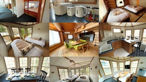 A cabin with multiple bedrooms, a dining area, and a kitchen. - Hakuba Canadian Lodge (Hakuba)