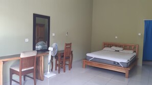 Desk, free WiFi, bed sheets