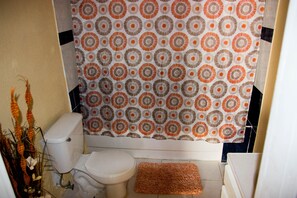 Secador de pelo, toallas, champú y papel higiénico