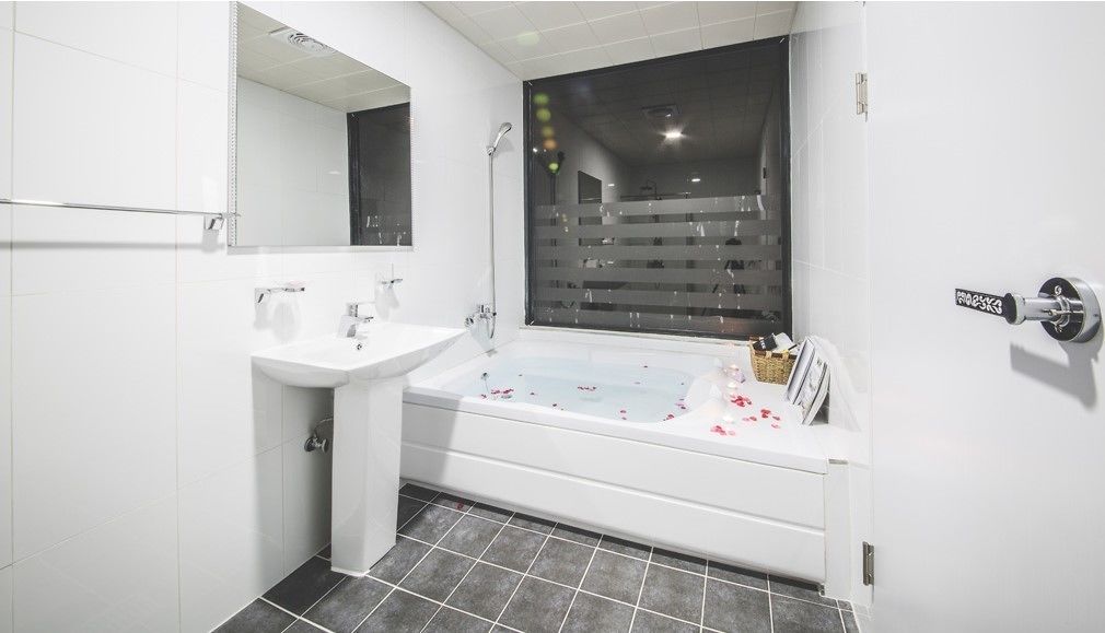 basic studio | bathroom | free toiletries, hair dryer, soap, shampoo