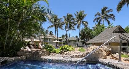 Open concept home with pool, hot tub, & beach access in a gated community