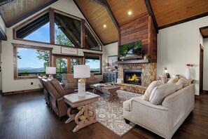 Televisión, chimenea y reproductor de DVD 