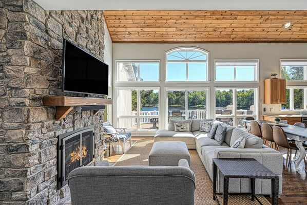 Smart TV, fireplace, video games, DVD player