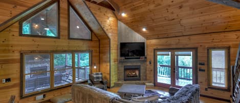 TV, fireplace, video games, DVD player