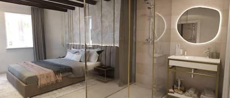 Dusj, håndklær, såpe og toalettpapir