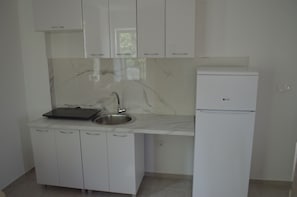 Fridge, cookware/dishes/utensils, paper towels