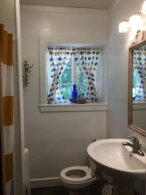 Hair dryer, towels, toilet paper