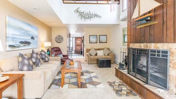 Smart TV, fireplace, video games, DVD player