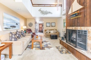 Smart TV, fireplace, video games, DVD player