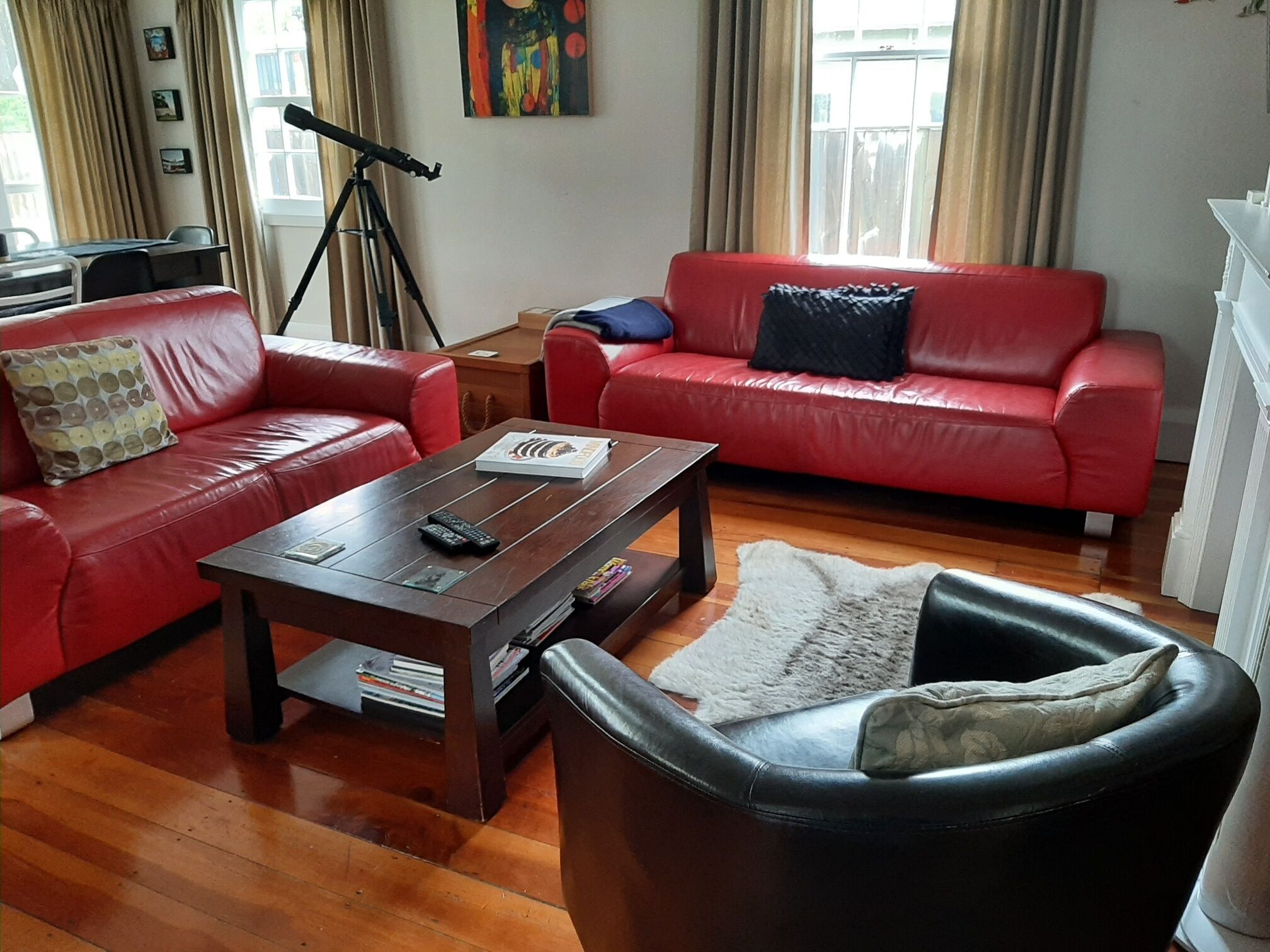 TV, DVD player, books, video library