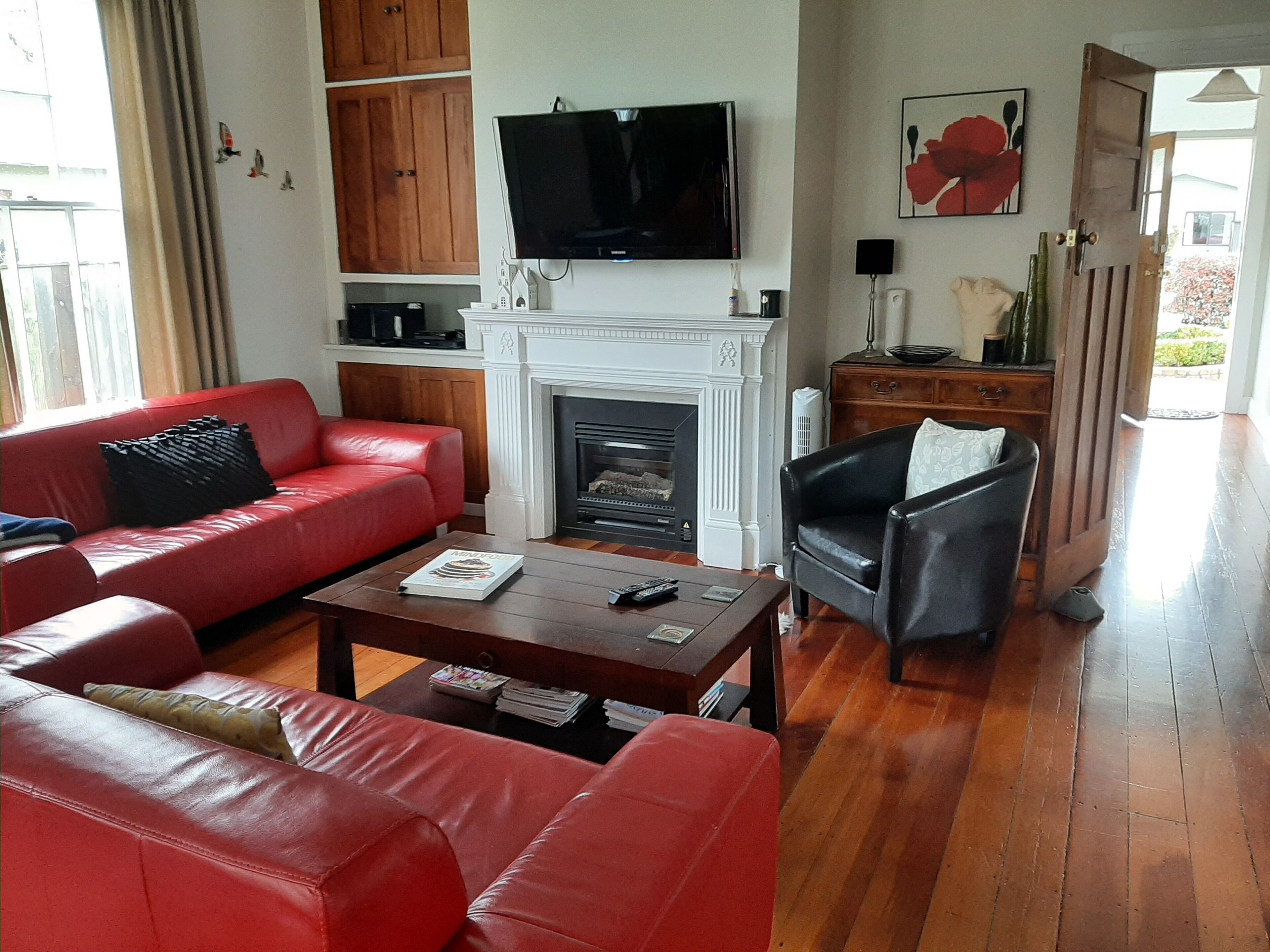 TV, DVD player, books, video library