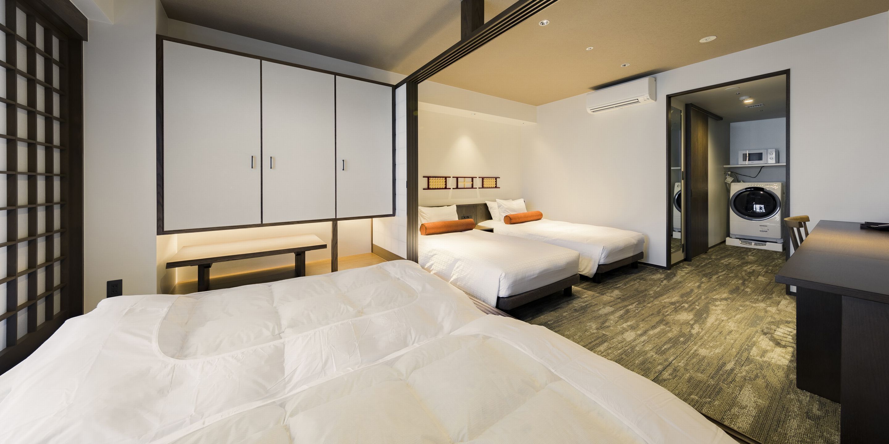 japanese-western style twin room, non smoking (with washer-dryer) | in-room safe, blackout curtains, iron/ironing board, free wifi