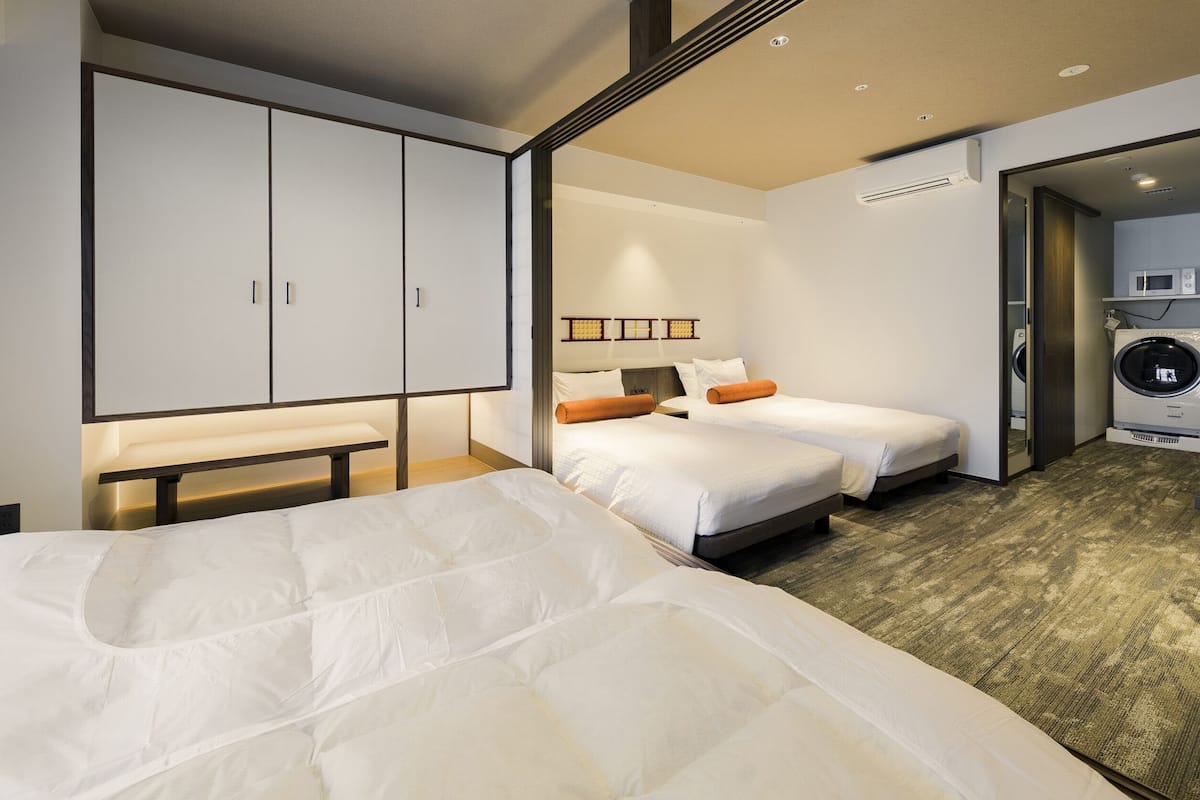 japanese-western style twin room, non smoking (with washer-dryer) | in-room safe, blackout curtains, iron/ironing board, free wifi