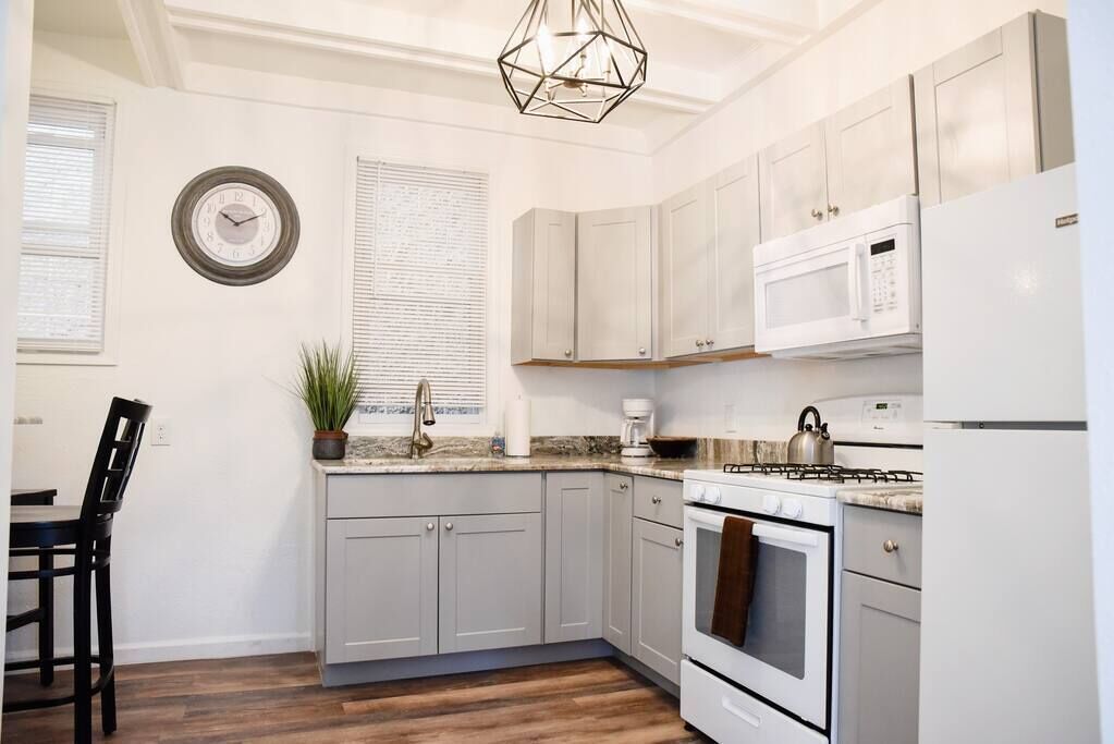 Frigorífico, microondas, horno y placa de cocina