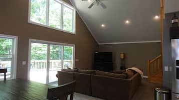 Télévision, cheminée, lecteur de DVD