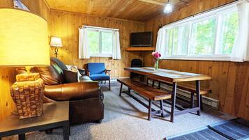 TV, fireplace, foosball, books